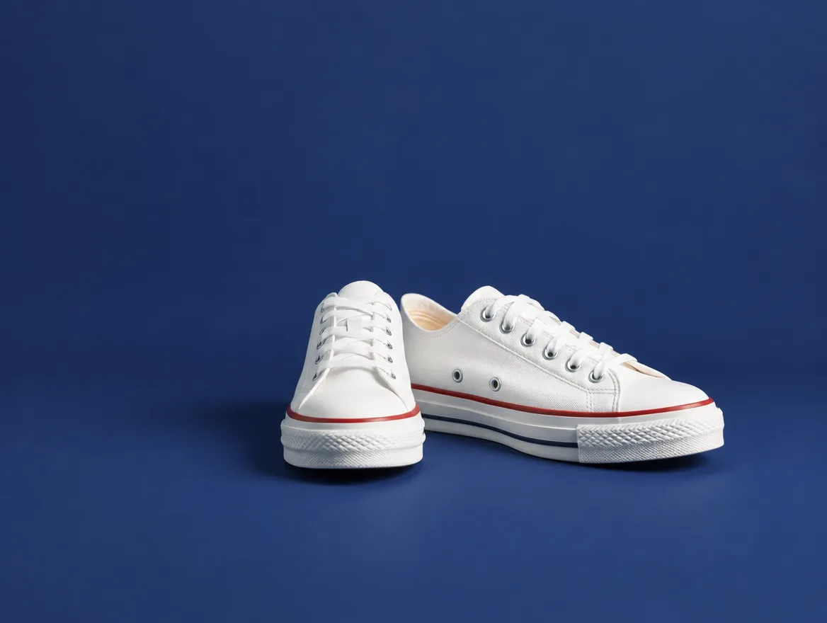 GPT Image 2.5 Sunburst Edit output: Change the backdrop to navy and keep the sneakers the same