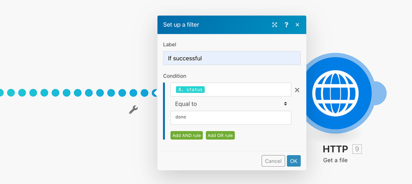 Add a filter between the Shotstack Listener and the HTTP module