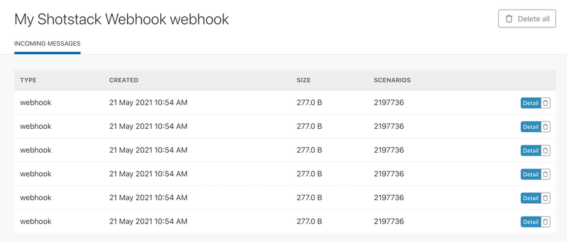 Completed renders show up in the webhook queue