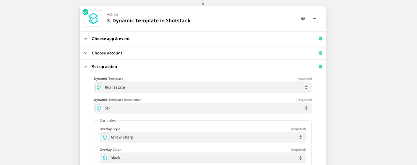 Zapier Shotstack Dynamic Template module